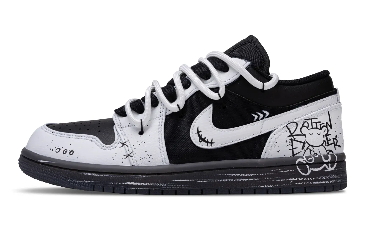 Jordan Air Jordan 1 Honey Words Slip Resistant Abrasion Resistant Low top Vintage Basketball Shoes Unisex Black