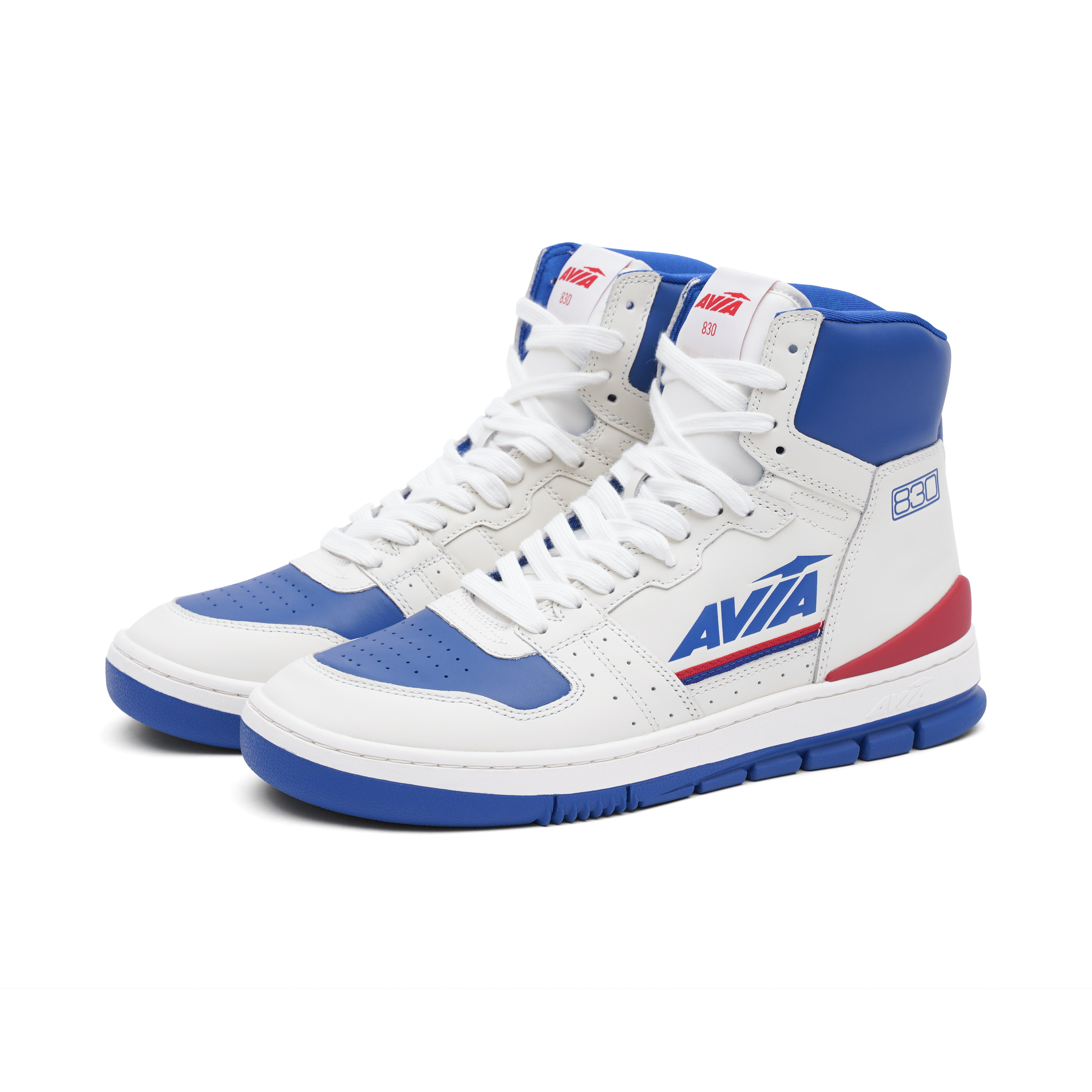 AVIA 830 Collection Slip Resistant Abrasion Resistant High top Vintage Basketball Shoes Men’s White Red Blue