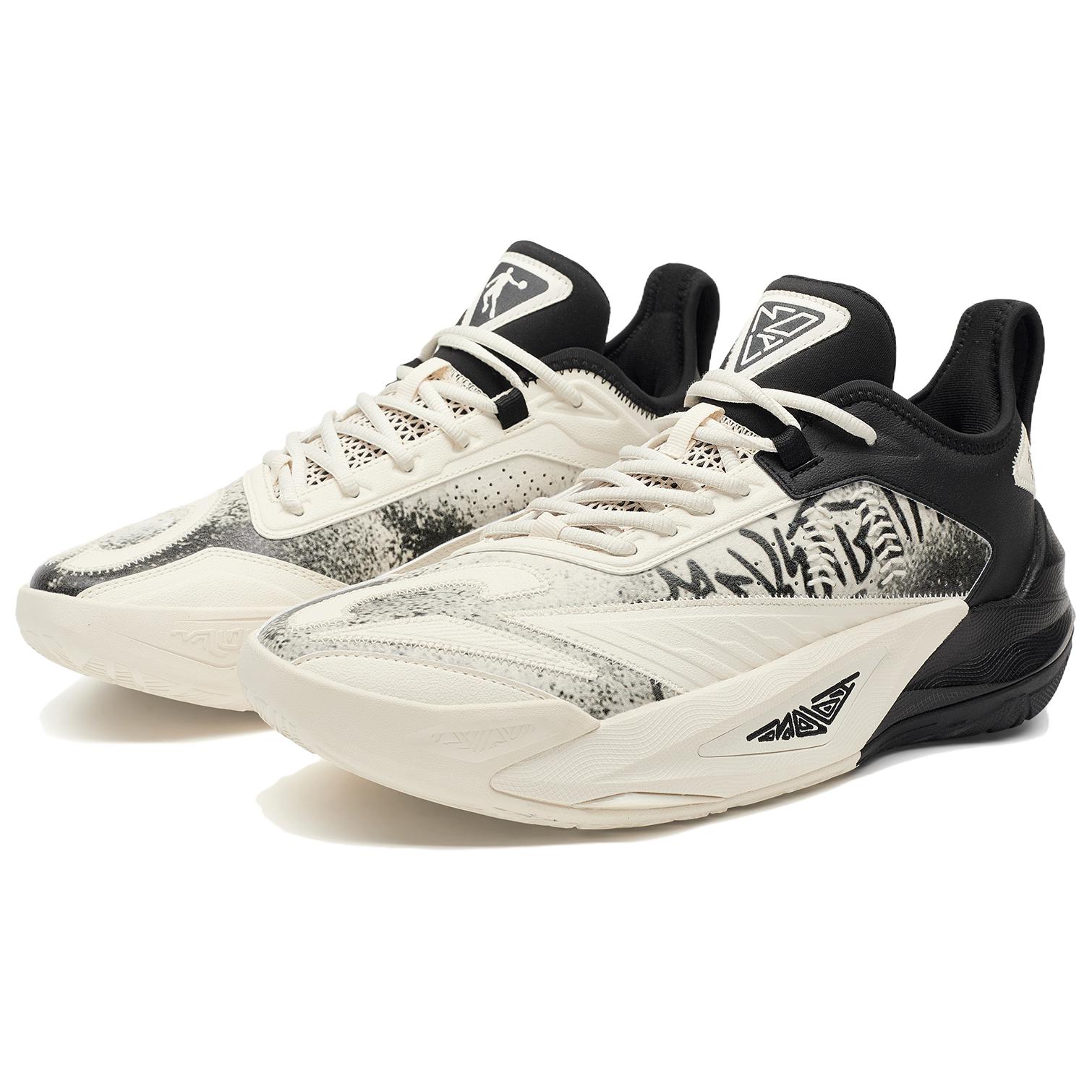 QIAODAN Cushioning, Wear Resistant Low top Basketball Shoes Men’s Antique Porcelain White Black
