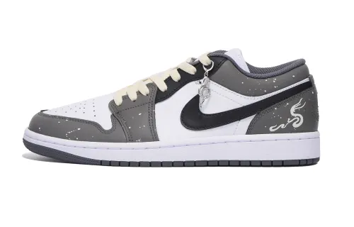 Jordan Air Jordan 1 Slip Resistant Abrasion Resistant Low top Vintage Basketball Shoes Unisex Black Gray