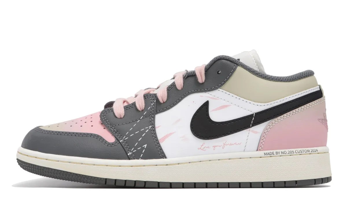Jordan Air Jordan 1 Abrasion Resistant Low top Vintage Basketball Shoes Unisex Pink White