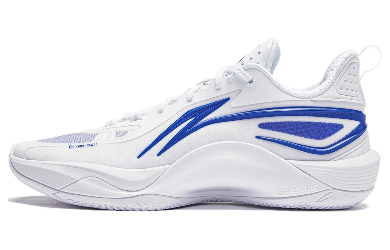 Li Ning Comfortable Cushioning Slip Resistant Abrasion Resistant Breathable Low top Basketball Shoes Men’s White Blue