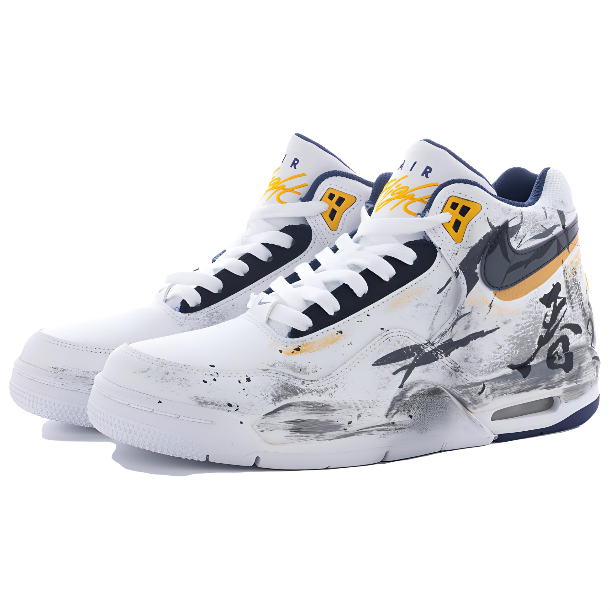 Nike Flight Legacy Slip Resistant And Abrasion Resistant Coverage Mid top Vintage Basketball Shoes Men’s White Yellow