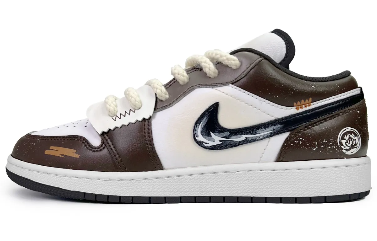 Jordan Air Jordan 1 Linden Cushioning Slip Resistant Low top Vintage Basketball Shoes Men's White Brown