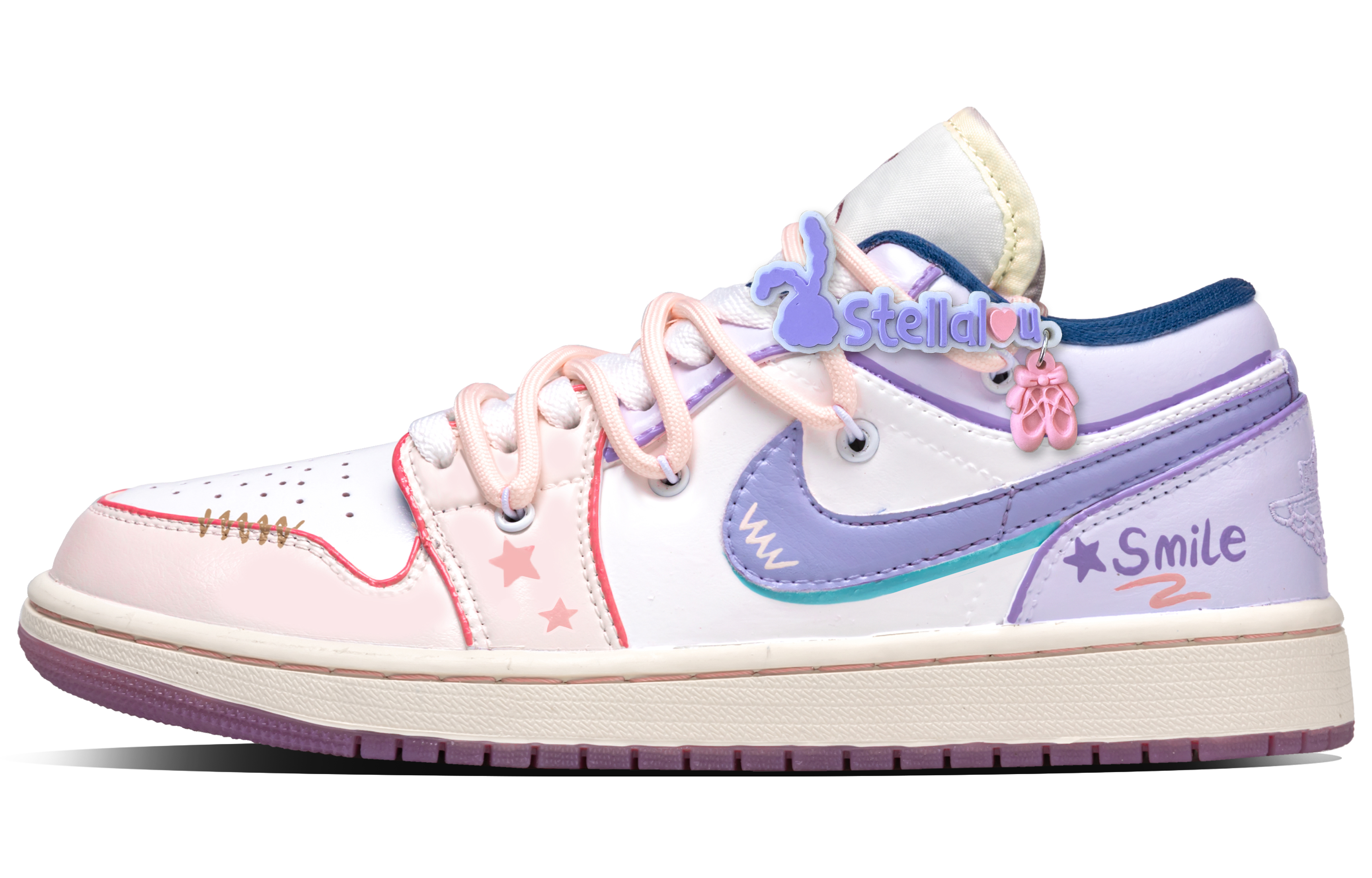 Jordan Air Jordan 1 Bunny Sauce Leather Abrasion Resistant Low top Vintage Basketball Shoes Women’s Pink Purple