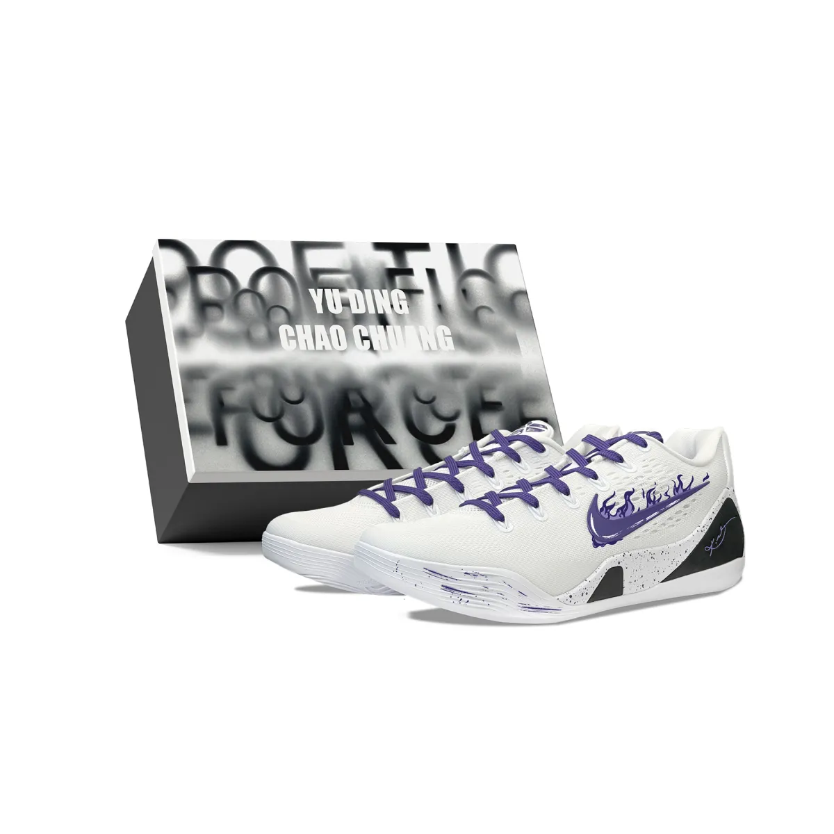 Nike Kobe 9 YDCC Purple Flame, Box Slip Resistant Abrasion Resistant Low top Basketball Shoes Unisex White Purple