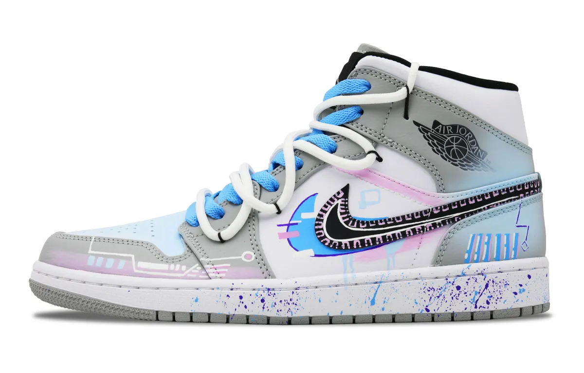 Jordan Air Jordan 1 Mid-top Skateboard Shoes Men's Blue Gray