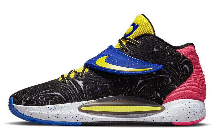Nike KD 14 EP Durant, round toe, comfortable, mid-cut, practical basketball shoes, same style for men and women, black, blue and red color matching, domestic version