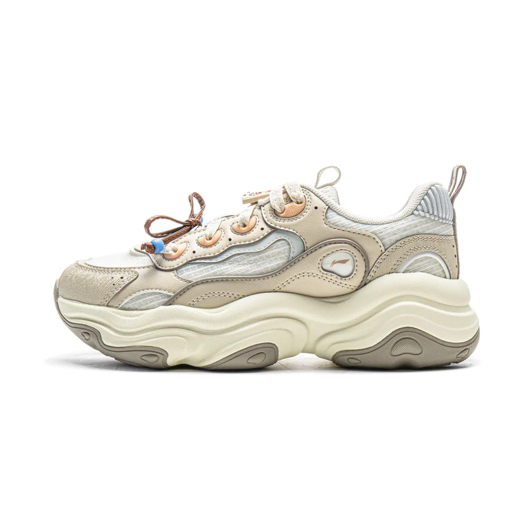 Li Ning Honey Cushioning Slip Resistant Abrasion Resistant Support Height Increasing Low top Chunky Sneakers Women's