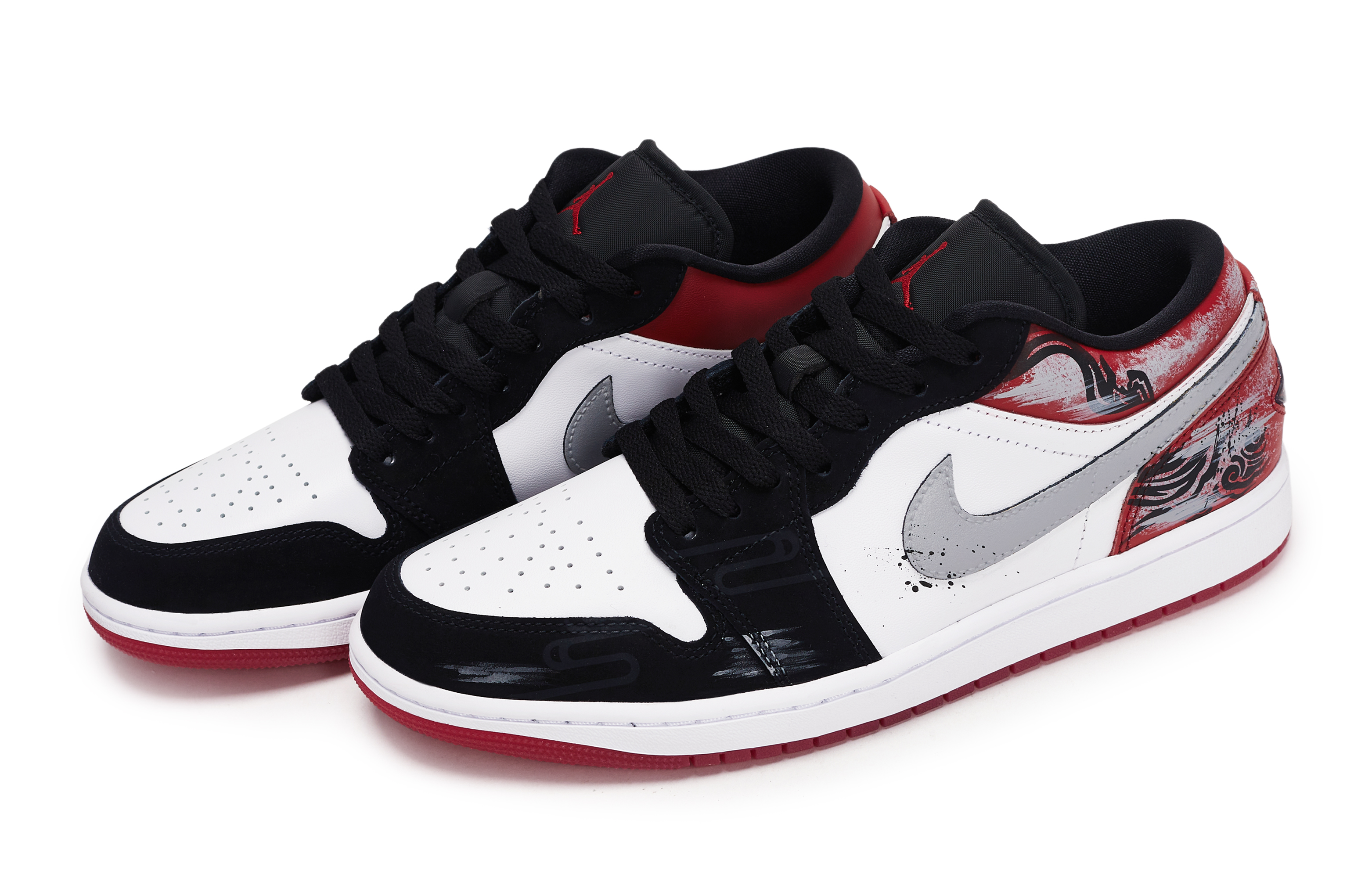 Jordan Air Jordan 1 Abrasion Resistant Low top Vintage Basketball Shoes Unisex Black White Red