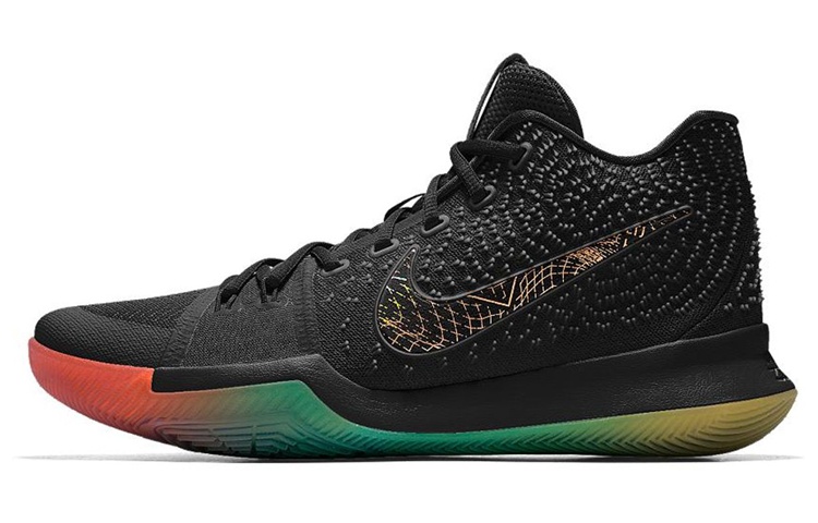 Nike Kyrie 3 Premium round head lace, non-slip, wear-resistant, lightweight, mid-top, basketball shoes, men's black rainbow