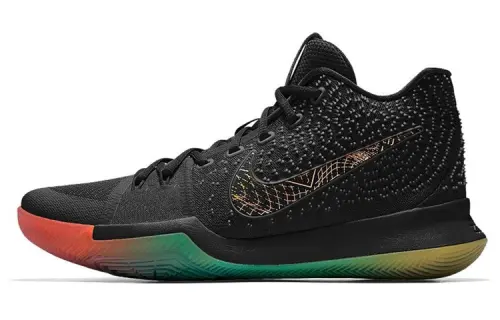 Nike Kyrie 3 Premium round head lace, non-slip, wear-resistant, lightweight, mid-top, basketball shoes, men's black rainbow