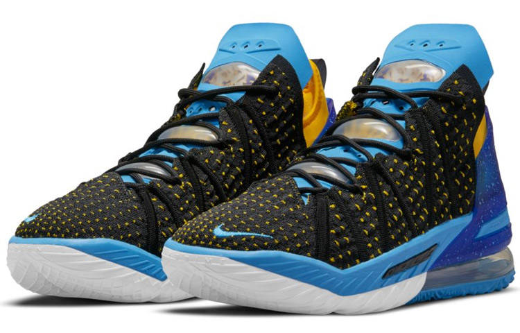 Мужские кроссовки Nike Lebron 18 EP "Minneapolis Lakers" (черно-сине-желтые) — Чёрный / синий / жёлтый — фото 3