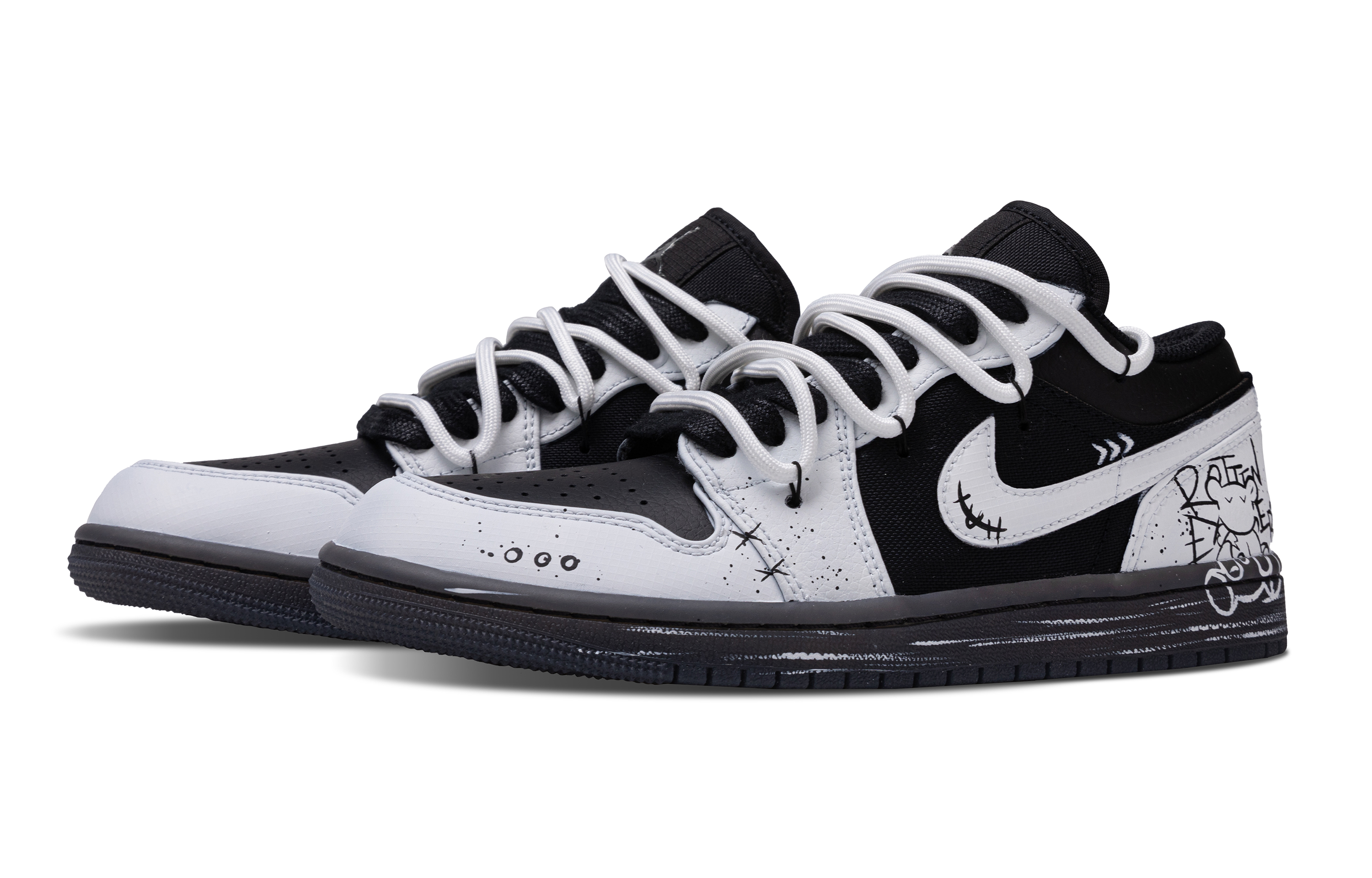 Jordan Air Jordan 1 Honey Words Slip Resistant Abrasion Resistant Low top Vintage Basketball Shoes Unisex Black