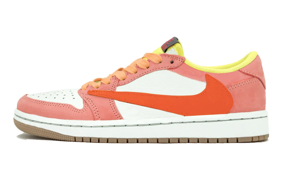 Travis Scott x Jordan Air Jordan 1 Abrasion Resistant Low top Vintage Basketball Shoes Unisex Orange Red