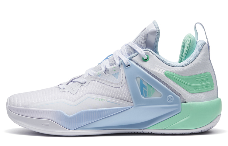 XTEP Basketball Shoes Men’s Mid Top New White/Light Neon Turquoise