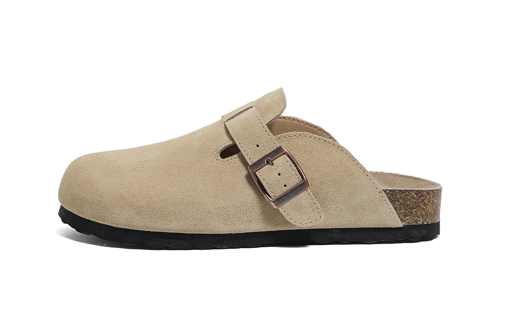 Global HUANQIU Velvet and Thickened Retro Casual Versatile Thick-soled Birkenstock Belt Buckle Roman Style Toe-Toe Slippers Women's Khaki