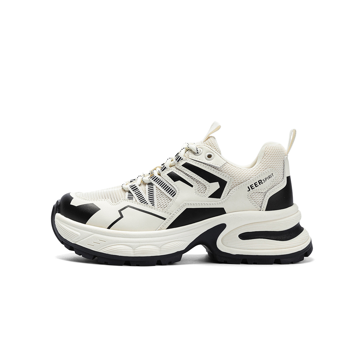 JEEP SPIRIT Mesh, Textile, Synthetic Leather Breathable Low top Chunky Sneakers Women's White Black