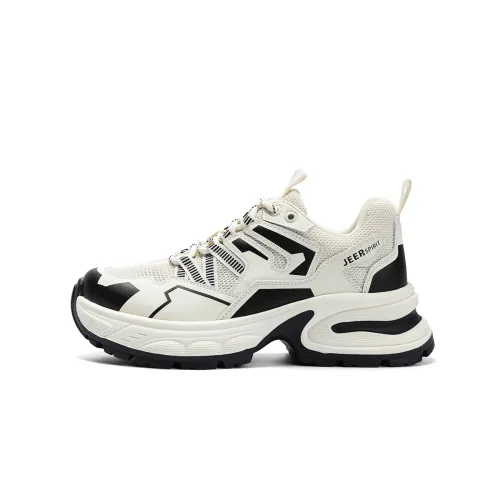 JEEP SPIRIT Mesh, Textile, Synthetic Leather Breathable Low top Chunky Sneakers Women's White Black