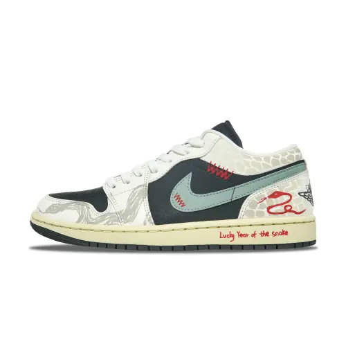 Jordan Air Jordan 1 Abrasion Resistant Slip Resistant Low top Vintage Basketball Shoes Women's Black Green