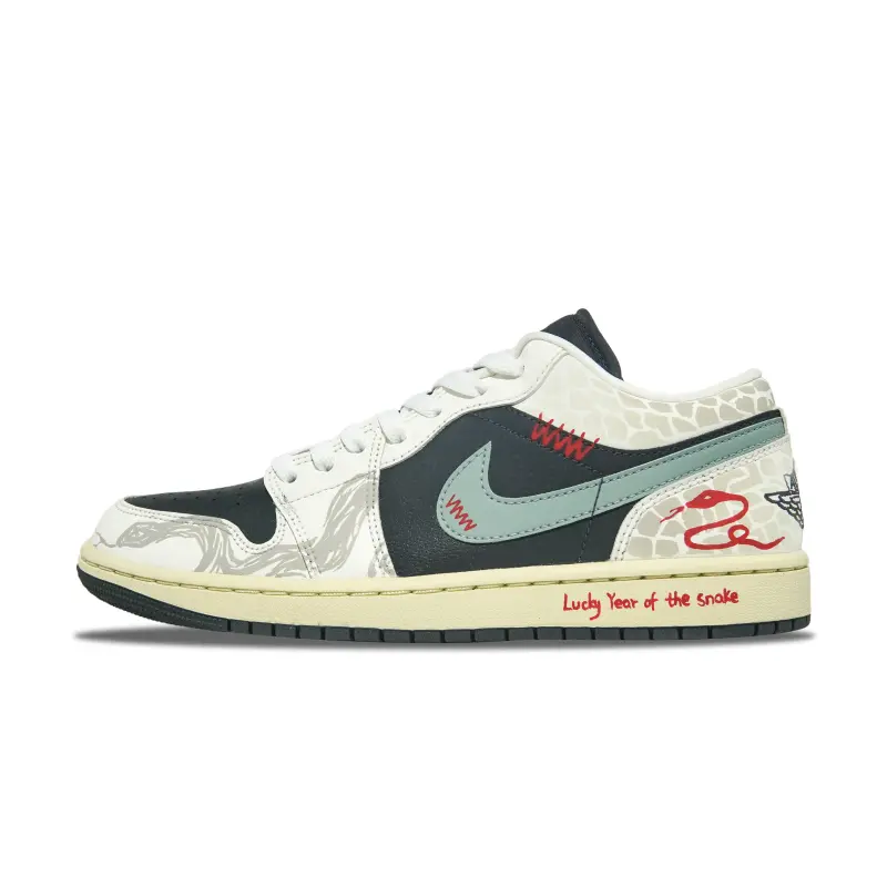 Jordan Air Jordan 1 Abrasion Resistant Slip Resistant Low top Vintage Basketball Shoes Women's Black Green