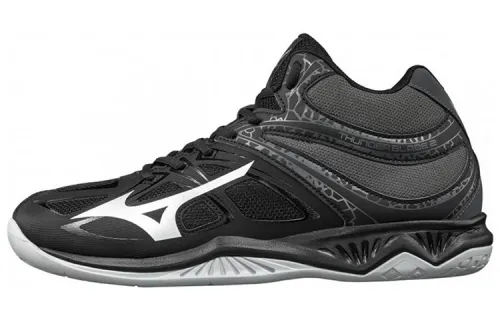 Mizuno Thunder Blade 2 Slip Resistant Abrasion Resistant Mid top Volleyball Shoes Gray Black White