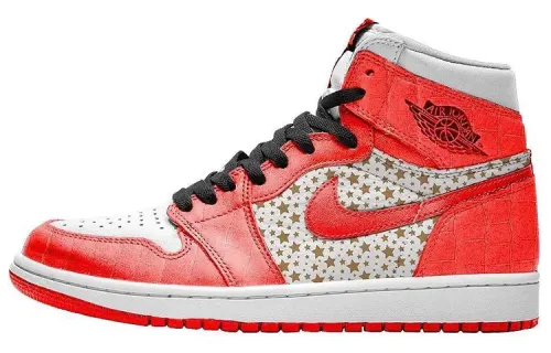 Supreme x Jordan Air Jordan 1 Synthetic Leather Cushioning Slip Resistant High top Vintage Basketball Shoes Men's