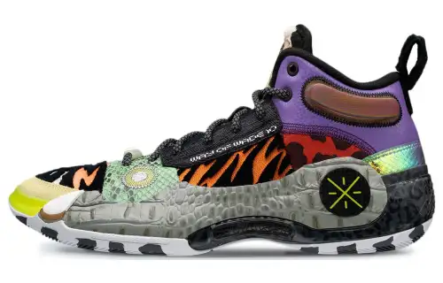 LiNing WOW 10 Zoo Rebound Lightweight Shock Absorbing Anti-Slip Mid-top Basketball Shoes Men's Black Purple Blue