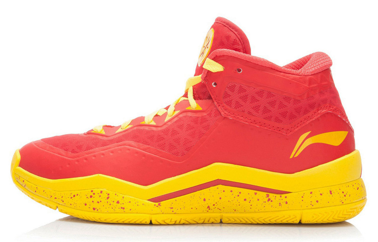 Li Ning WOW 3 Trendy Cushioning Slip Resistant Cushioning Slip Resistant Mid top Basketball Shoes Men’s Yellow Red