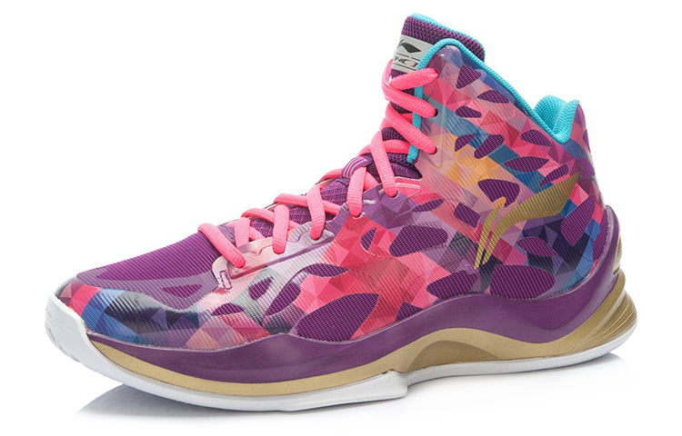 Li Ning SONIC 3 Mesh Cushioning Abrasion Resistant High top Basketball Shoes Men’s Purple Gold