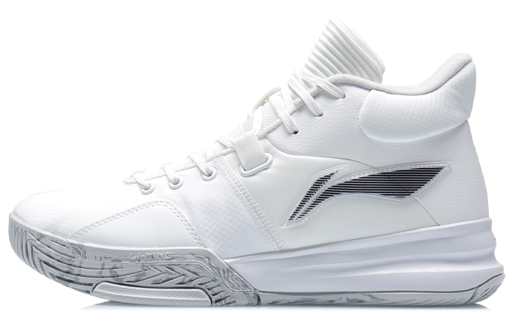 Li Ning Cushioning Slip Resistant Abrasion Resistant Lightweight Mid top Basketball Shoes Men’s White