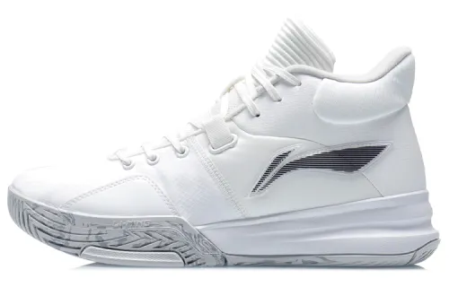 Li Ning Cushioning Slip Resistant Abrasion Resistant Lightweight Mid top Basketball Shoes Men's White
