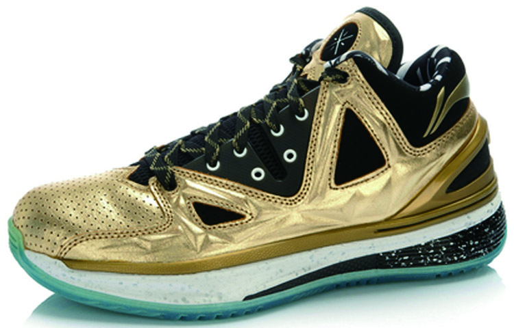 Li Ning WOW 2 Trendy Slip Resistant Lightweight Non slip Lightweight Mid top Basketball Shoes Men’s Black Gold