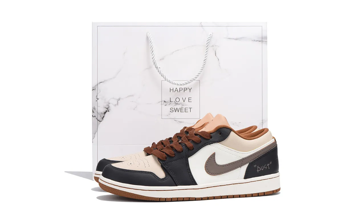 Jordan Air Jordan 1 Slip Resistant Coverage Balance Impact Resistant Low top Vintage Basketball Shoes Men's Coffee