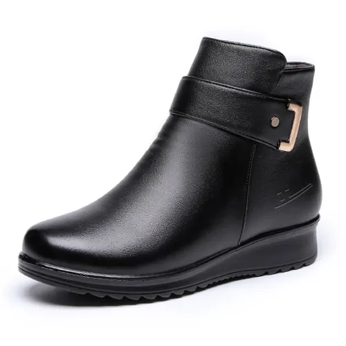 Warrior back-to-back velvet shoes for the elderly, comfortable in winter, warm, waterproof, wear-resistant and non-slip, simple and versatile leather shoes for autumn and winter, soft soles, flat soles, thickened winter cold-proof casual cotton boots, light and fashionable, not tiring the feet, snow boots for women