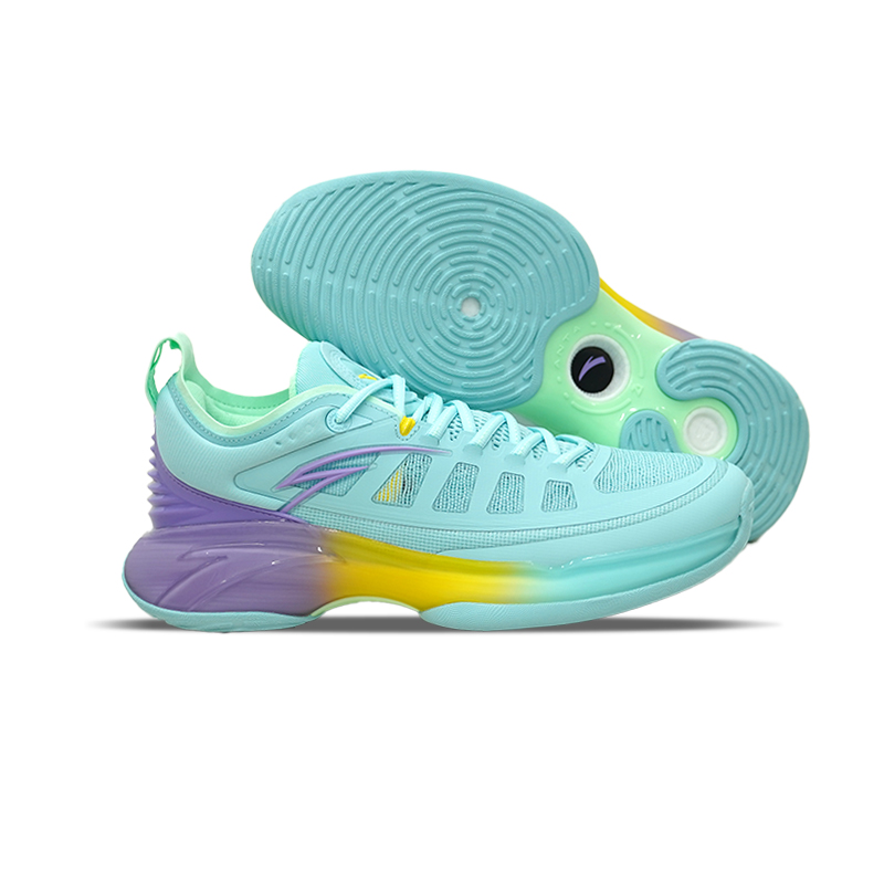 Anta Cushioning Slip Resistant Abrasion Resistant Low top Basketball Shoes Men’s Mint Blue/Light Orchid Purple