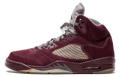 Jordan Air Jordan 5 Burgundy Leather Comfortable Cushioning Slip Resistant Abrasion Resistant High top
