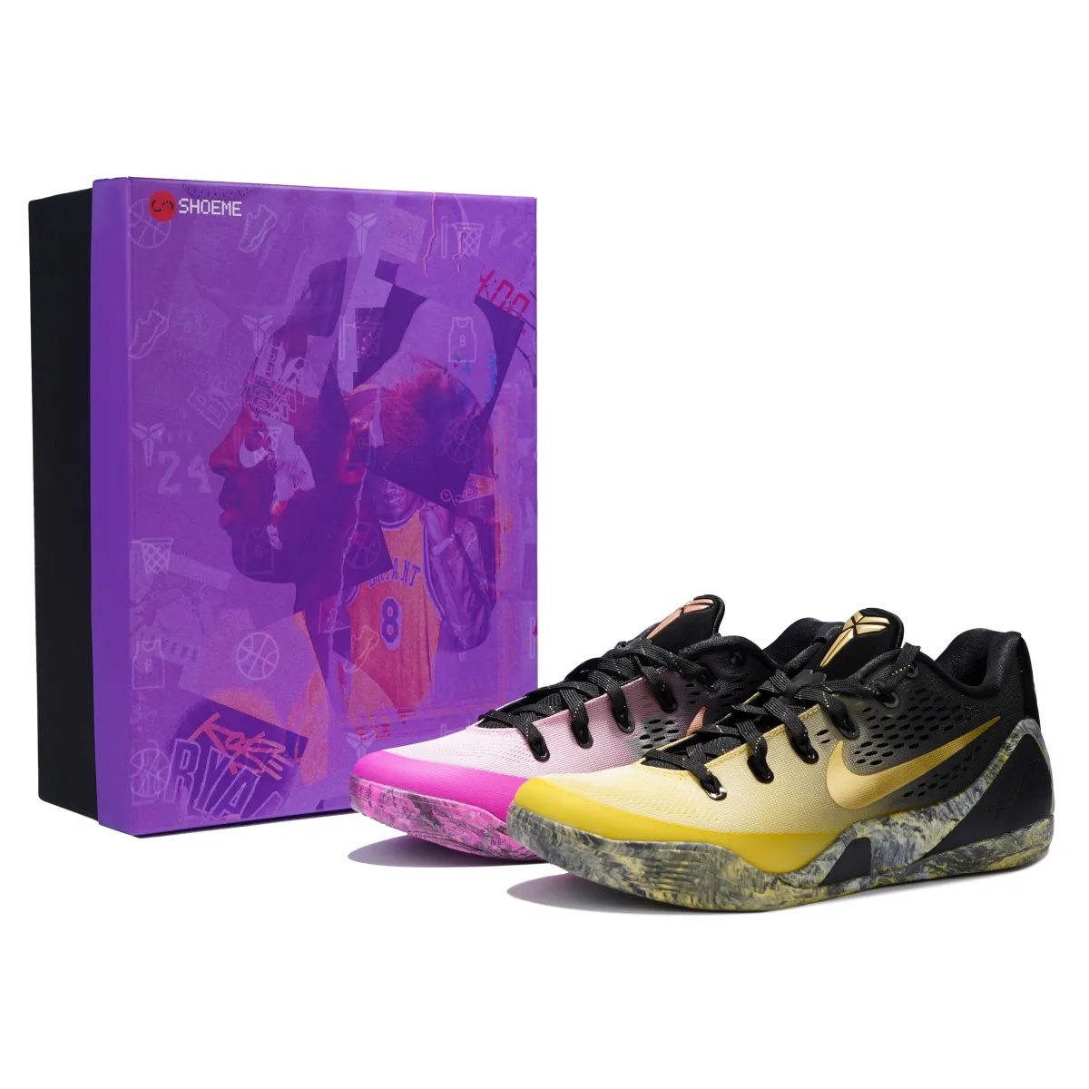 Nike Kobe 9 Low top Basketball Shoes Unisex Black Yellow Pink