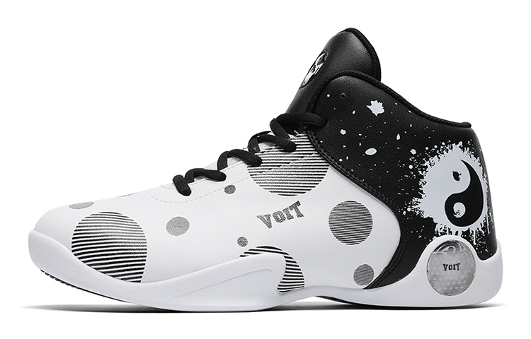 VOIT Tai Chi Wuwei makes a sound when rubbed, leather, retro, professional, shock-absorbing, non-slip, wear-resistant, high-top, practical basketball shoes, men's style, black and white