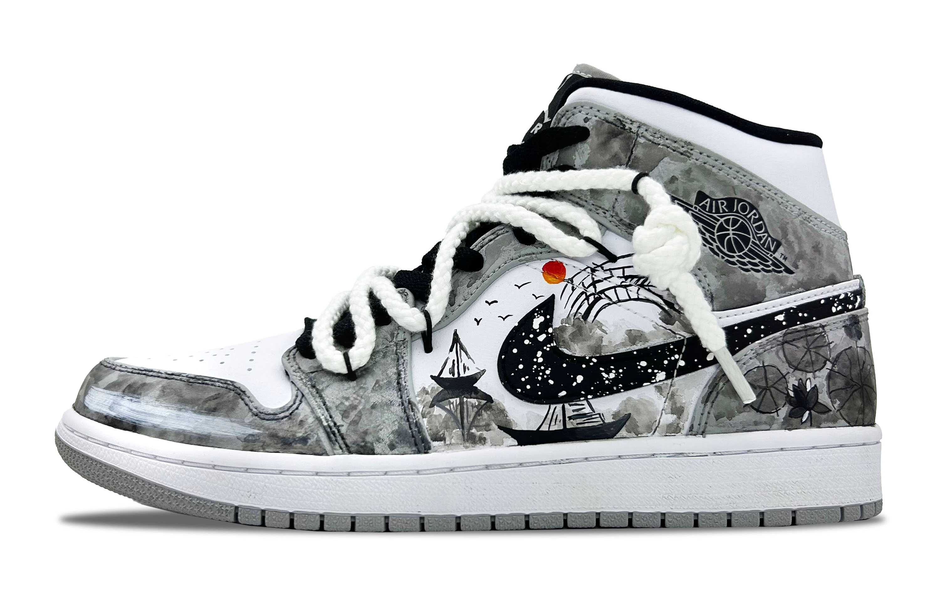 Jordan Air Jordan 1 Cushioning Mid top Vintage Basketball Shoes Men’s Black White