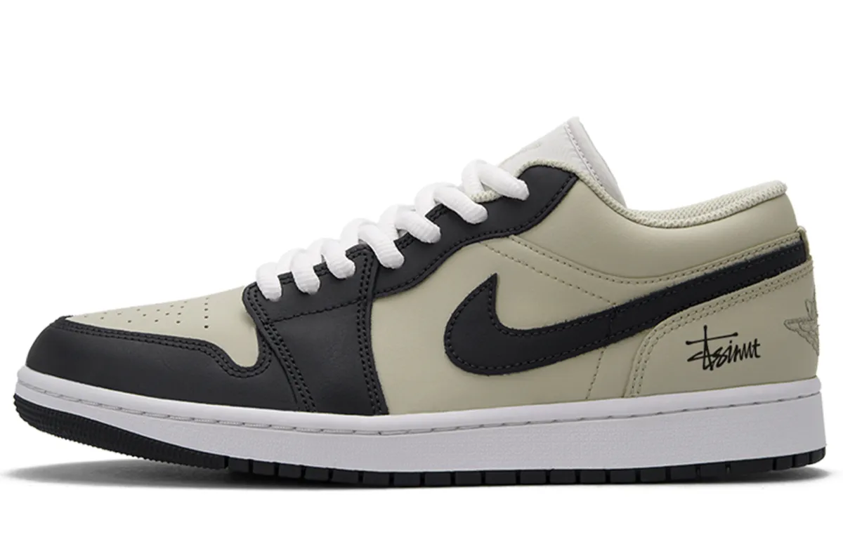Jordan Air Jordan 1 Abrasion Resistant Low top Vintage Basketball Shoes Unisex Green Black