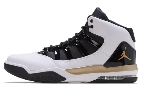 Jordan Max Aura Max Aura White Black Gold synthetic leather artificial leather PU shock-absorbing anti-slip mid-top retro basketball shoes men's black and white gold
