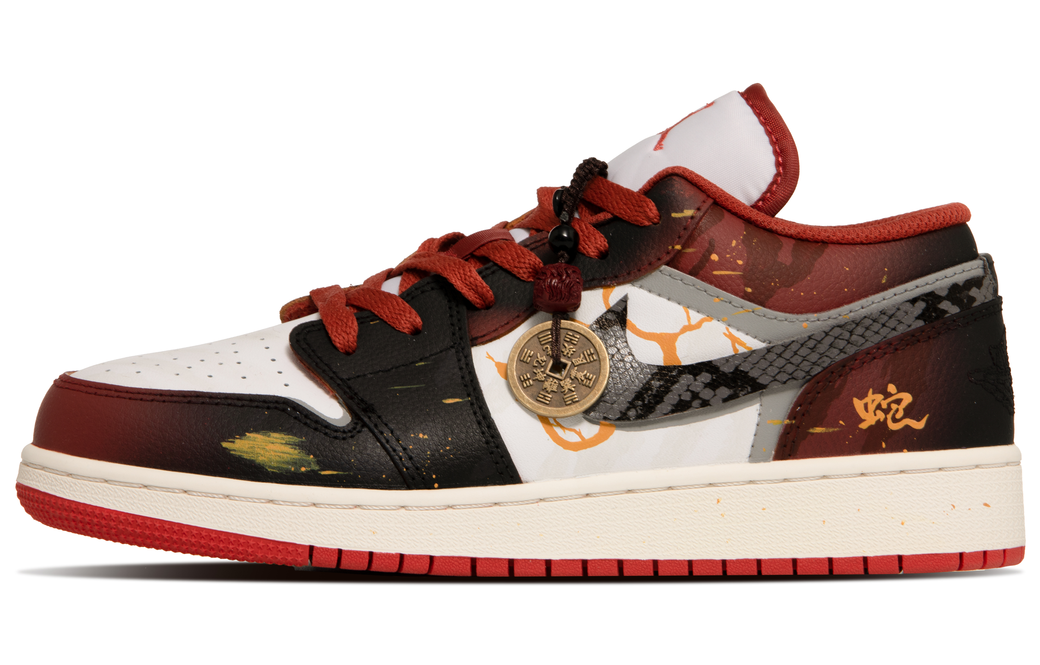 Jordan Air Jordan 1 Cushioning Slip Resistant Low top Vintage Basketball Shoes Men’s Black Red
