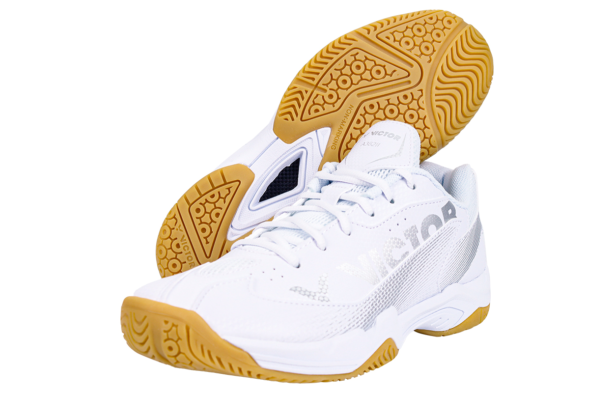 VICTOR Cushioning Slip Resistant Breathable Support Low top Badminton Shoes Unisex White Silver