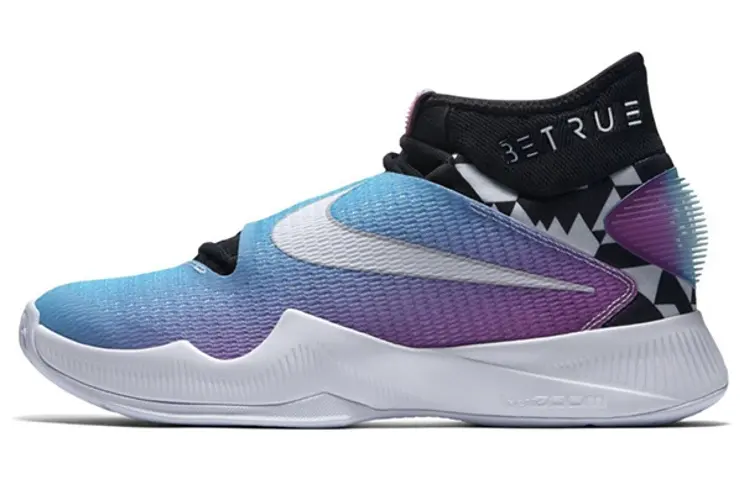 Nike HyperRev 2016 Be True round toe lace-up, non-slip, wear-resistant and lightweight, mid-top practical basketball shoes, men's blue and purple