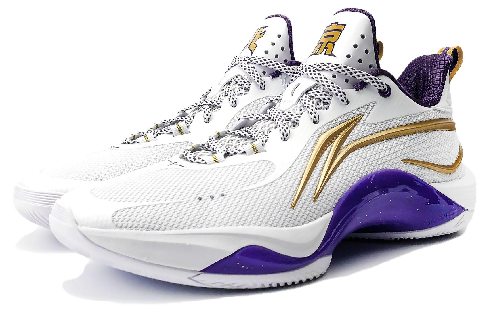 Li Ning Basketball Shoes Men’s Low Top White/Purple/Gold