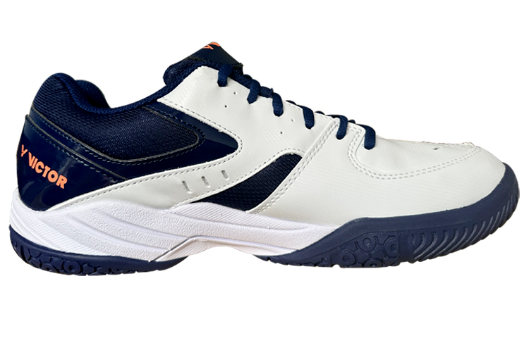 VICTOR Cushioning Slip Resistant Abrasion Resistant Low top Badminton Shoes Unisex White Navy Blue