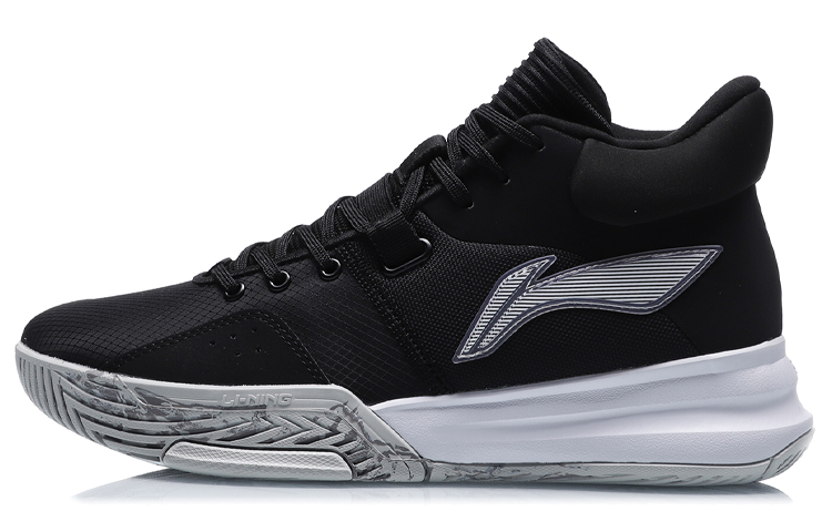 Li Ning Comfortable Cushioning Slip Resistant Abrasion Resistant Lightweight Mid top Basketball Shoes Men’s Black