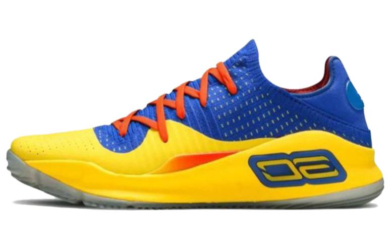 Under Armour Curry 4 Low JAM Curry 4th generation, comfortable and versatile, shock-absorbing, non-slip, lightweight, low-top, practical basketball shoes, men's style, blue and yellow