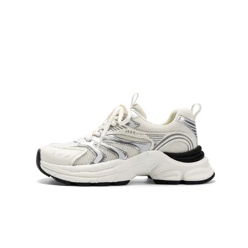 JEEP SPIRIT Mesh, Textile, Synthetic Leather Breathable And Lightweight Low top Chunky Sneakers Women's White Silver